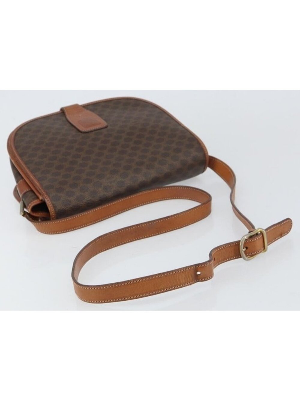 Authentic CELINE Macadam Canvas Shoulder Bag PVC Leather Brown Gold - Picture 13 of 16